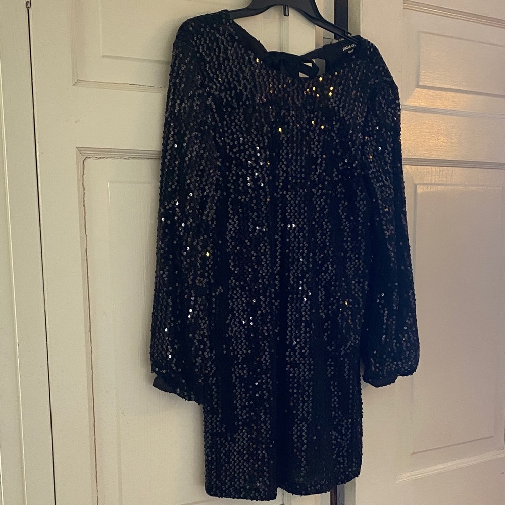Sugarlips Black Sequin Tie-Back Shift Dress